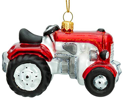 SIKORA Traktor besondere Weihnachtskugel Glas Christbaumschmuck Deko Figur Weihnachten Anhänger Ornament - Meisterstücke - BS723, Variante:rot