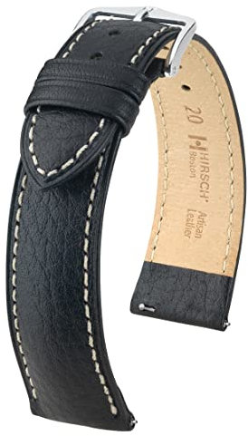 HIRSCH Unisex Uhrenarmband Büffelkalb Modell Boston 20 mm Schwarz