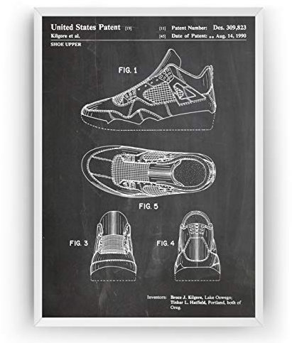 Air Jordan 4 1990 Patent Poster - Sneakers Trainers Basketball Shoe Giclee Print Art Kunst Wall Dekor Decor Entwurf Wandkunst Blueprint Geschenk Gift - Frame Not Included