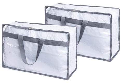 LIVIVO Set of 2 Clear PVC Storage Bags Boxes Organiser With Zips X-Large - Great for Storing Duvets Blankets, Bedding, Clothes Towels, Sweaters Toys - Under Bed Closet Wardrobe Box