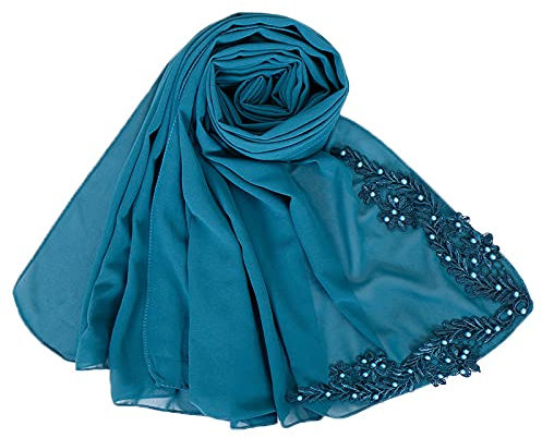 Frühlings-Chiffon-Schal, 70 x 180 cm, Hijab-Schal mit Perlen, Femme Musulman, lange Schals, islamische Stickerei, Hijabs, 13, Einheitsgröße