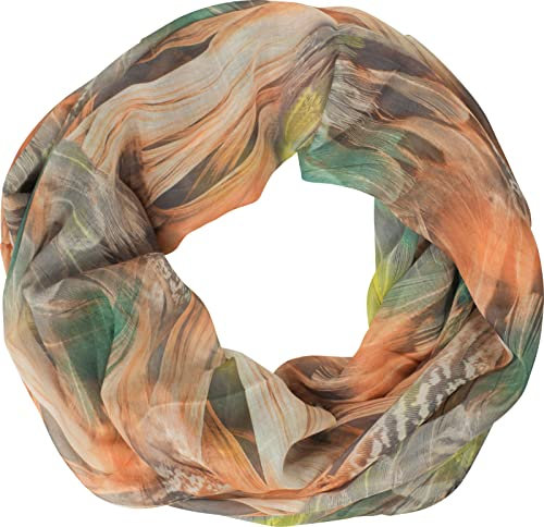 fashionchimp Loop Schlauchschal für Damen mit Feder-Muster in Batik Style, Crash and Crinkle, Seide, Schal (Apriko-Pastell)