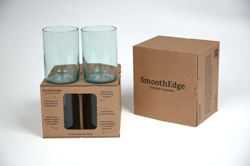 Upcycled Recycled Blue Glassware Tumblers | Set of Four | 350ml | 12.32oz | Eco Friendly Sustainable Handmade Water Tumblers Upcycled from waste bottles.