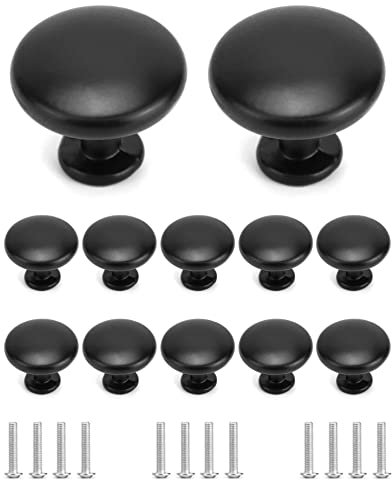 QWORK® 12 Stück 30 mm Türknauf Möbelknöpfe Schwarz, Knauf für Schrank Schubladen Kommode, Schrauben Enthalten