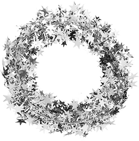 Abeillo 2 Rollen 7,5 m Sternen Kranz, Stern Lametta Girlanden mit Draht, Sterngirlande aus Silberfolie DIY Hängende Deko Weihnachtsgirlanden für Hochzeit Geburtstag Festliche Verzierung Geschenk Deko