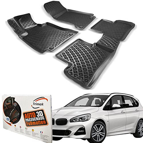 Trimak Passgenau 3D Fussmatten Auto kompatibel mit BMW 2 F45 Active Tourer 2014-2021 Auto Zubehör 1. Und 2. Reihe Gummimatten Autos TPE Allwetter Geruchlos rutschfest Vorne und Hinten Schwartz