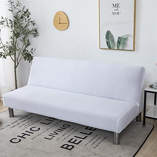Surwin Sofabezug ohne Armlehnen Stretch Armlose Sofabettüberzug Antirutsch Clic Clac Sofahusse Schonbezug Protector für Klappcouch Schlafsofa mit 2-3 Sitzplätzen, 20 Farben (190-220cm,Weiß)