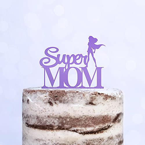 Cake Topper (Super MOM) Acryl/Holz, Tortenstecker, Tortenfigur, Tortendeko, Torte, Tortenständer, Geburtstag, Muttertag (Lila/Flieder)