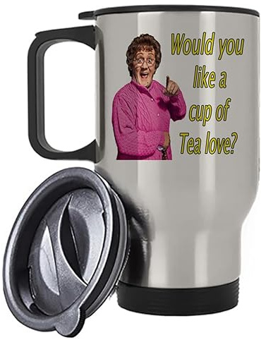 Giftme Mrs Browns Boys Would You Like A Cup of Tea Love Travel Silver/White Tea/Coffee Mug. (Silver)