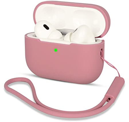 AOTUAO Kompatibel mit AirPods Pro 2 Hülle Case, Silikon Stoßfeste Schutzhülle für AirPods Pro 2. Generation 2022 Case Cover mit Silikon Lanyard, Front-LED Sichtbar, Bean Pink