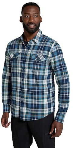 Mountain Warehouse Trace Mens Flannel Long Sleeve Shirt - Lightweight & Breathable Casual Checks Shirt in 100% Cotton with Buttoned Front Pockets - for Travel & Walking Light Blue 3XL