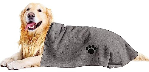 Puomue Microfiber Dog Towels for Drying Dogs, Super Absorbent and Soft Pet Grooming Towel, 40 Inch X 23.6 Inch, Perfect Dog Shower & Bath Supplies for Large, Medium or Small Dogs, Grey