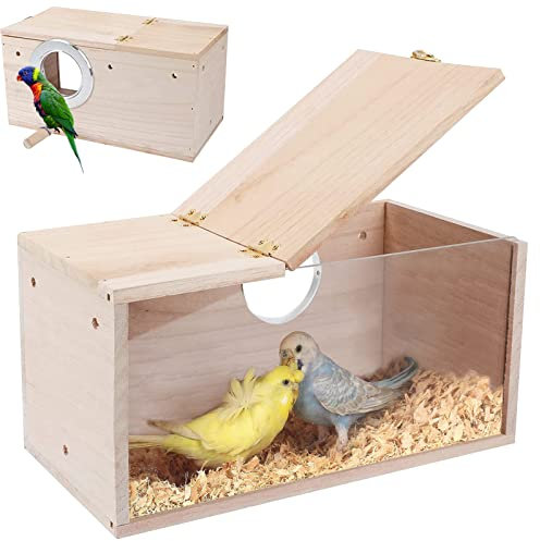 Bebochoi Sittich Nistkasten Vogelhaus, Wellensittich Nistkasten Transparentes Design, Vogelhäuschen aus Naturholz Kleines Vogelnest, mit Stehstange, für Unzertrennliche Wellensittiche Fink