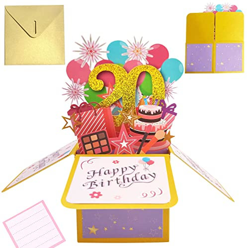Geburtstagskarte 20 Pop Up Karte Geburtstag Grußkarte 3D Geburtstagskarten mit Umschlag für Frau Mann Mütter Mädchen Freunde Romantik Geschenk-Karte (A 20)