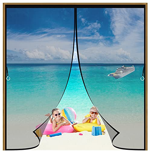 Magnet Fliegengitter Balkontür 160x200cm Schwarz Glasfaser Moskitonetz Doppeltür-Fliegenvorhang HäNde Frei-für Balkontür/Terrassentür/Wohnzimmer