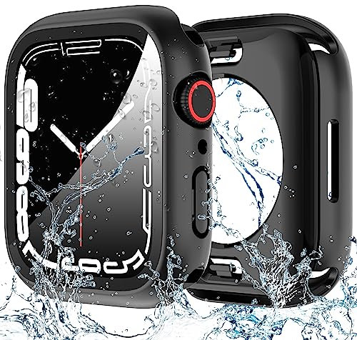 Diruite Funda para Apple Watch 9/8/7 45mm 360° Protector Pantalla Cristal Templado Incorporado,PC Ultradelgado Impermeable Protección Anti-Raspado para iWatch 45mm Case
