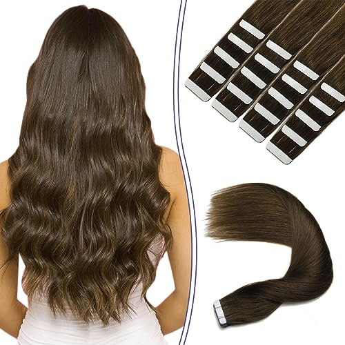 Sindra Tape Extensions Echthaar Braun 20pcs 50g 45cm Human Hair Invisible Tape in Hair Extensions Remy Seidig Gerade Skin Weft T#4 18 Zoll