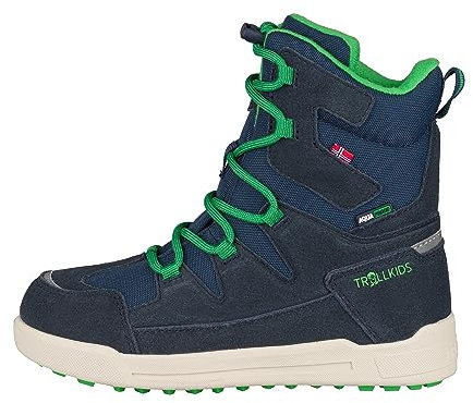 Trollkids stivali impermeabili per bambini con vera pelle, Navy verde chiaro, 35 EU