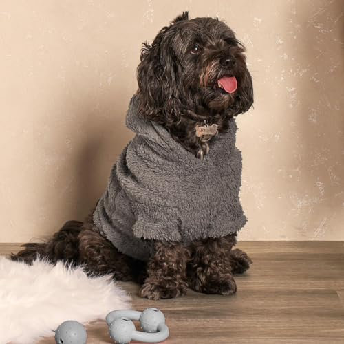 OHS Kohlegrauer Hundepullover Hoodie Teddy-Fleece, Welpen Hund Hoodies Gemütliche Passform Warme Super Weiche Welpenkleidung für Hunde Kapuzenpullover Weihnachten Hundegeschenke, Medium