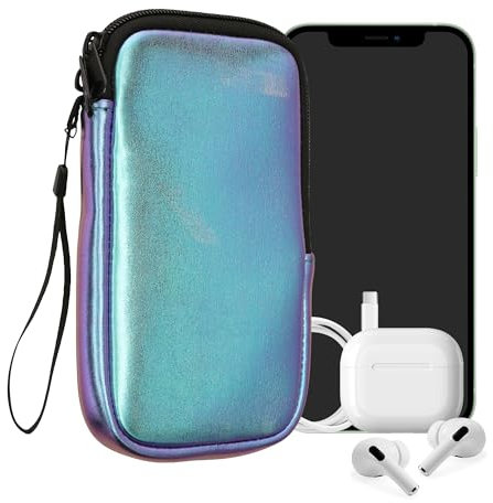 kwmobile Handytasche für Smartphones XXL - 7 - Neopren Handy Hülle Metallic Petrol - Handy Tasche 17,7 x 8,5 cm Innenmaße