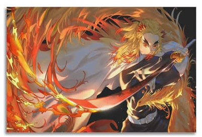 Demon Slayer Flame Hashira Kyojuro Rengoku Poster Dekorative Malerei Leinwand Wandkunst Wohnzimmer Poster Schlafzimmer Malerei,Wandkunst Bilddruck Moderne Familienzimmer Dekor 24x36inch(60x90cm)
