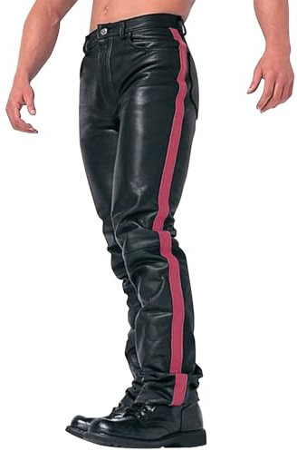 Generic Lederhose lederjeans bikerjeans Büffelleder seitlich geschnürt Schwarz Lederhose Lederjeans