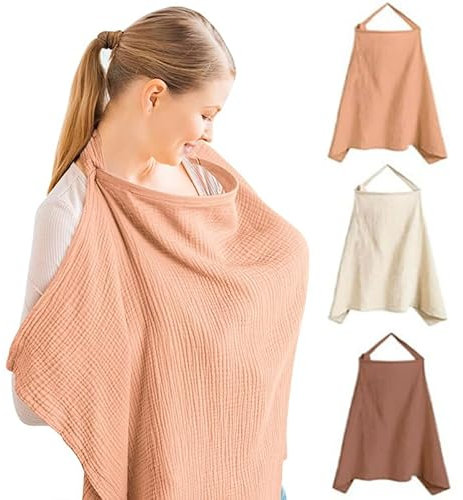 Tablier Allaitement FaJoek Couverture d'Allaitement en Coton 75 * 95cm, Tablier d'Allaitement avec Bretelles Réglables, Douce et Respirante Écharpe d'Allaitement pour Bébé (Rose)