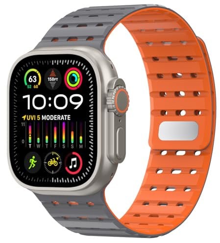 Delidigi Magnetarmband Kompatibel mit Apple Watch Ultra 2/Ultra Armband 49mm 46mm 45mm 44mm 42mm,Starke Atmungsaktives Silikon Sport Ersatzband für iWatch Ultra 2 Series 10/9/8/7/6/5/3/SE Herren Damen