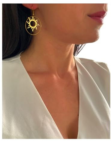 NataschaWoge® Sonne Ohrringe Damen Edelstahl – Huggie Creolen 5 cm im Sonnen-Design – in Gold oder Silber – wasserfest & hypoallergen – Sommer Schmuck Geschenkbox