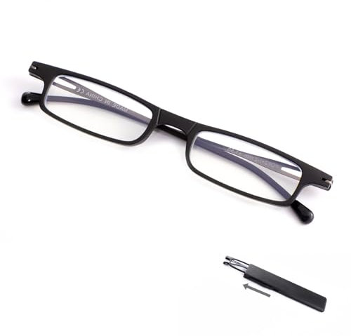 SKYWAY Ultra Dünne Faltbare Lesebrille für Herren Damen, Ultraleicht Blaues Licht Blockierend Kompakte Computerbrille, Metall und TR90 Rahmen Schwarz, 1.5