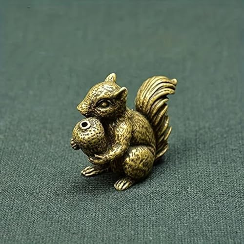 Messingfiguren, Heimdekoration, 3,9 x 2,9 cm, Antik-Bronze, kleines Eichhörnchen-Ornament, massives Kupfer, Statue, Messing-Eichhörnchen, Nüsse, Tee, Haustier-Räucherstäbchenhalter,