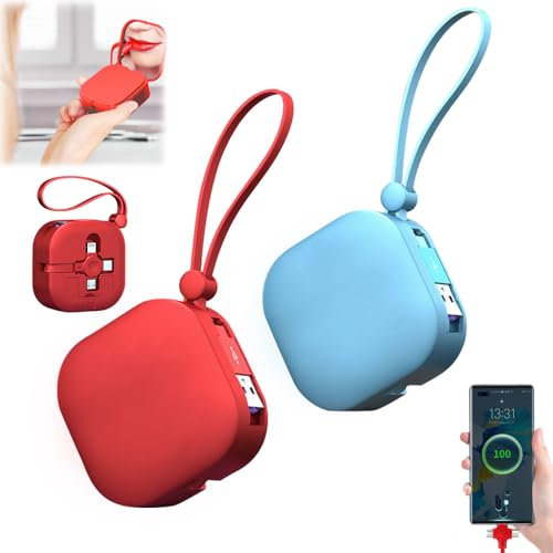 Mineup 2Pcs 3 In 1 Data Cable Phone Stand, 3A 3.3FT Multi Charging Cable with Mirror, Retractable Multi-Phone Charging Cable with Light-ning/Type C/Micro Usb Ports for Laptops, Phones, etc. (Red+Blue)