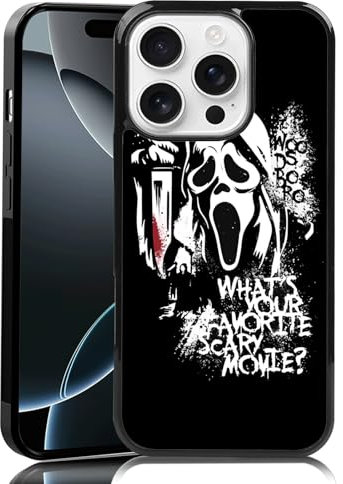 MMYAJT Favorite Gruselige Handyhülle, kompatibel mit iPhone 16 Pro, Scream iPhone-Hülle, stoßfest, schwarz-weiß, Halloween-Motiv, lustiges Geschenk für Jungen, Mädchen, Männer, Frauen