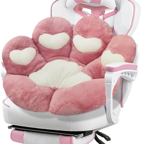 DOBUONO Katzenpfotenkissen, Kawaii-Büro-Schreibtischstuhlkissen, bequem, Plüsch, Katzenpfotenform, Gaming-Stuhlkissen, Bär, niedliches Sitzkissen für Mädchen, Schlafzimmer (Korallenrosa)