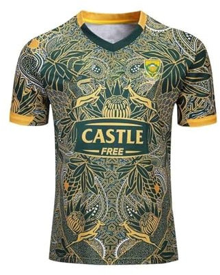 Maglia da rugby del Sud Africa edizione 2025, da uomo, traspirante, verde, vestibilità comoda, maglietta da allenamento resistente, design autentico, ottimo regalo, Multicolore, S