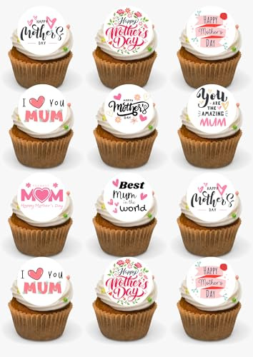 24 x PRECUT Mothers Day Edible Premium Wafer Cupcake Fairy Cake Toppers