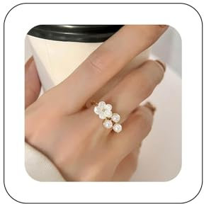 Yheakne Vintage Emaille Blume Perle Ring Gold Perle Fingerring Weiß Harz Blume Acryl Hochzeit Rings Knöchel Ring Schmuck Für Frauen Hochzeit