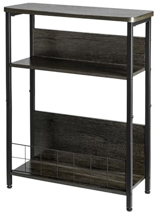 JF HOME BLISS Vintage Bedside Table Narrow Side Table with Storage Shelf, 3-Tier Modern Small Bedside Sofa Slim End Table with Magazine Rack for Living Room, Hallway,Bedroom, Space Saving (Grey)