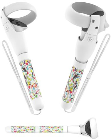 VR Handle Attachment for Meta Quest, Extension Controller Accesories, Virtual Reality Headset, Gorilla Tag Long Arms Grips, for Beat Saber Better Experience (White Graffiti, Quest 2)