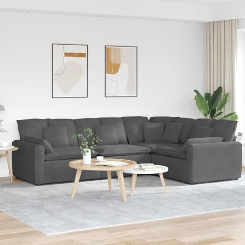 IKAYAA Ecksofa, Cord Modul-Sofa, L-Form aus Stoff, Modul-Couch, Eckcouch 317 x 217 x 64 cm, Couch Wohnzimmer, Ecke Sofa, Dunkelgrau