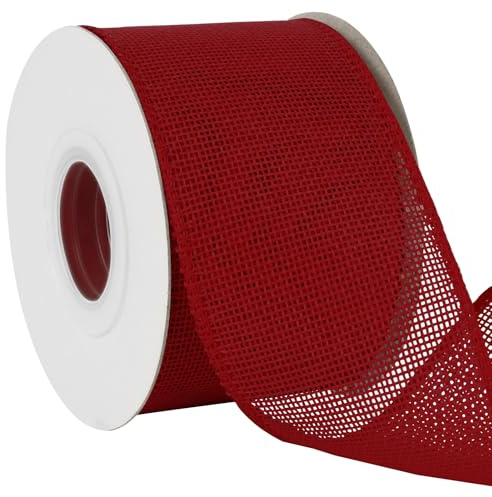 Uiopa Juteband 75mm Breit, 18,2m Vintage Geschenkband Rot mit Draht, Dekoband Jute Sackleinen Ribbon Band für Kränze, Schleifenherstellung, Geschenk, Heimdekoration, DIY Kunsthandwerk