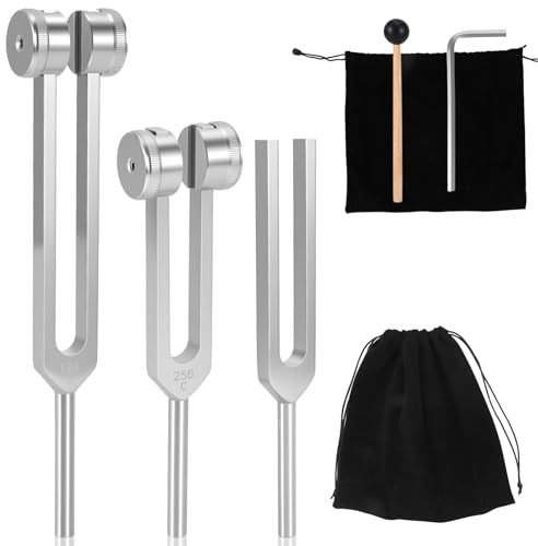 Stimmgabeln für Heilung Set, Tuning Forks Set Stimmgabel mit Reflex Hammer für Healing,Chakra,Sound Therapy, Yoga, Stimmgabel Hammer Set 128 256 512 Hz Stimmgabeln Instrument