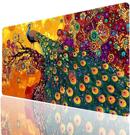 Peacock Mouse mat Animal Gaming Mouse Pad Large 70x30x0.3CM Stitched Edges Washable, Desk Mat Non-Slip Rubber Base, Mousepad Improves Speed Precision for Gaming Laptop PC Wireless Keyboard Model-00532