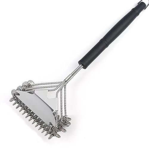 LHLXZQ Cepillo de Barbacoa, Cepillo de Limpieza para Parrilla con Cerdas de 3 Lados de Alambre de Acero Inoxidable y Rascador, 360° Limpiar, Herramientas de BBQ para Parrilla de Gas/Carbón/Eléctrica
