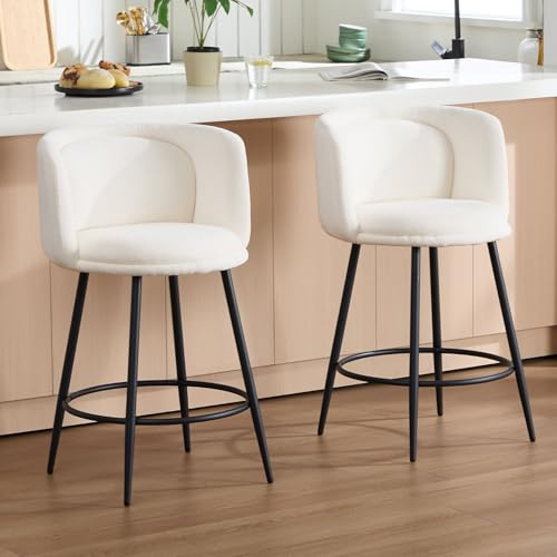 DAYALANE Lot de 2 Tabourets de Bar, Double Dossier&Confortable, Blanc | Chaises de Bar Hautes avec Repose-Pieds et Dossier, Chaises de Comptoir Design en Chenille, pour Cuisine