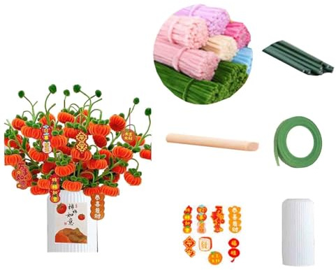 HAJHI Pfeifenputzer Zum Basteln Neujahr Ornamente Pfeifenreiniger Leicht Biegbar Für Anfänger Pipe Cleaner Für Geschenke Büros(Green - Set - Vase)