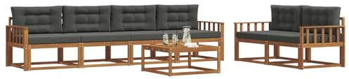 vidaXL Outdoor-Sofagarnitur mit Kissen 7 pcs Natur und Anthrazit, Modernes Garten-Sofagarnitur, langlebige Gartenmöbel, modulare Gartenmöbel, Lounge-Dekor für Poolseiten