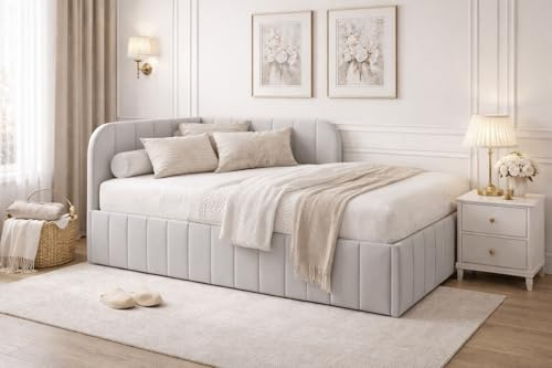 MOEBELPAKET.de Bett Mario 120x200 cm, Metallrahmen, Oeko-Tex, Grau, Links