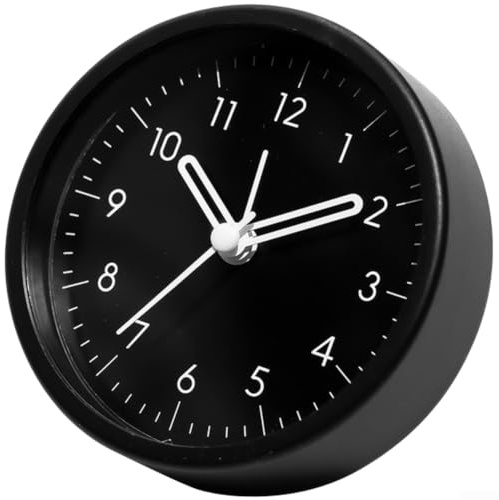 Vasiumic Niedlicher Cartoon-Wecker, geräuschlos, nicht tickendes Sweep-Uhrwerk, 10,2 cm, kompakte Desktop-Uhr mit lautem Alarm, zellbetriebene Reiseuhr für Studentenwohnheim, Weiß (schwarz)