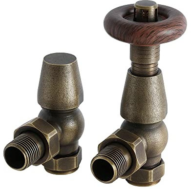 Milano Windsor Traditional Brass Angled Heated Towel Rail Radiator Thermostatic Valves